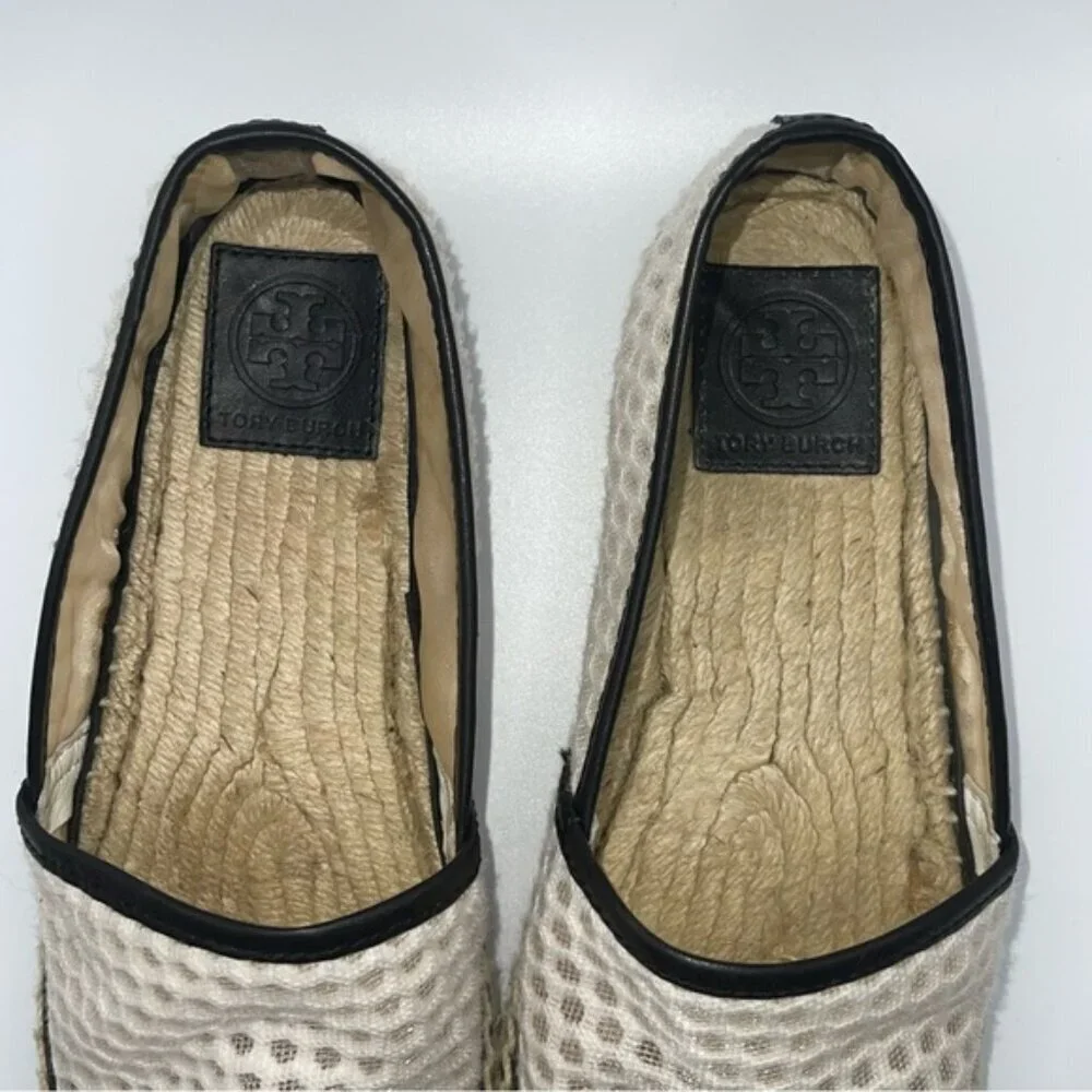Tory Burch Espadrilles Women Size 6.5 US Black White Mesh Vegan‎ Leather Grenada